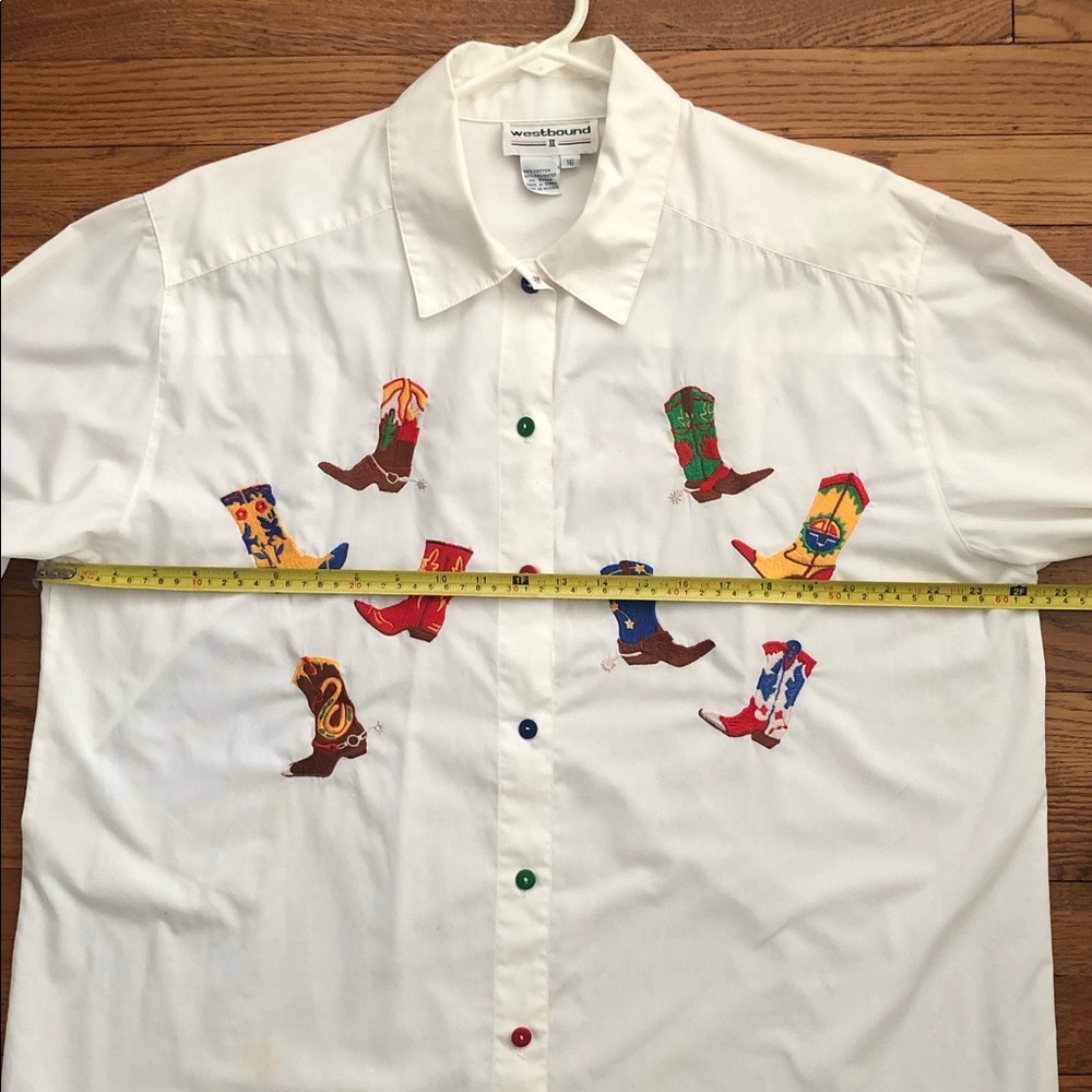 Westbound II Women’s Embroidered Cowboy Boot White Shirt Size 16 - Picture 5 of 12